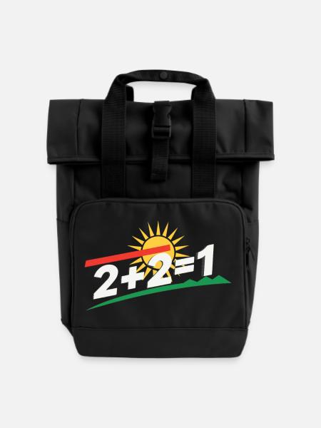 Sonnenlogo 2+2=1 Statement, kurdistan - Rolltop Rucksack mit zwei Griffen - Schwarz