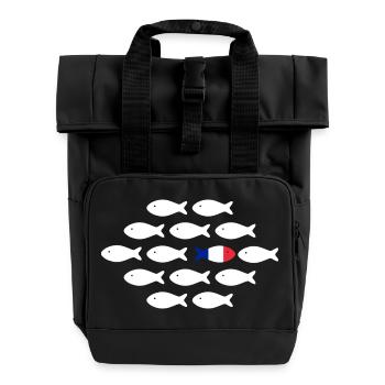 Fish in rows with tricolor fish - Roll Top Backpack with Two Handles - black - Front