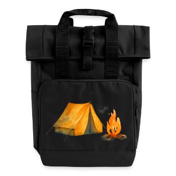 Lagerabenteuer Zelt & Feuer - Rolltop Rucksack mit zwei Griffen - Schwarz - Vorne