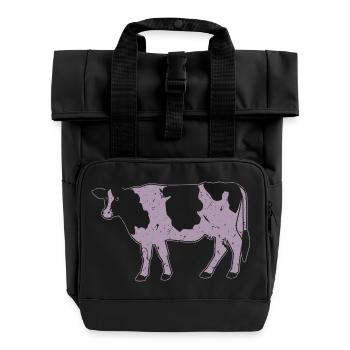 Cow Silhouette Farm Grunge Style - Roll Top Backpack with Two Handles - black - Front