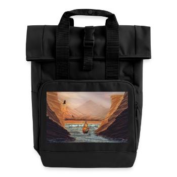Journey to Dawn in Cliffs - Roll Top Backpack with Two Handles - black - Front
