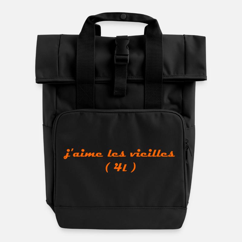 j aime les vieilles 4l orange - Sac à dos Roll Top à deux anses - noir