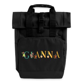 GIANNA Prénom Art avec fleurs brodées - Sac à dos Roll Top à deux anses - noir - Devant