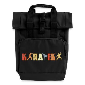 Karateka Vintage Look - Rolltop Rucksack mit zwei Griffen - Schwarz - Vorne