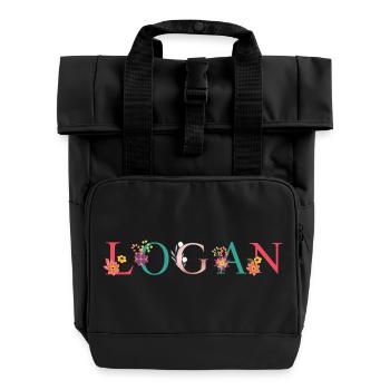 LOGAN Namenskunst mit gestickten Blumen - Rolltop Rucksack mit zwei Griffen - Schwarz - Vorne