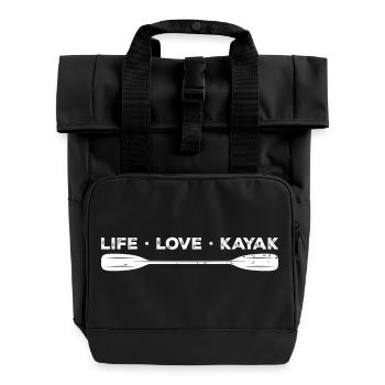 life love kayak - Roll Top Backpack with Two Handles - black - Front