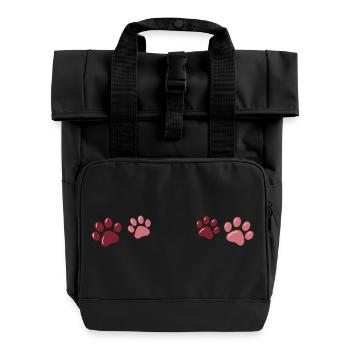 Zweifarbige rote Pfotenabdrücke - Rolltop Rucksack mit zwei Griffen - Schwarz - Vorne