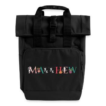 MATTHEW Namenskunst mit Blumen bestickt - Rolltop Rucksack mit zwei Griffen - Schwarz - Vorne