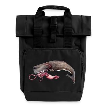 Sperm Whale with Squid - sperm whale - Cachalot - Roll Top Backpack with Two Handles - black - Front