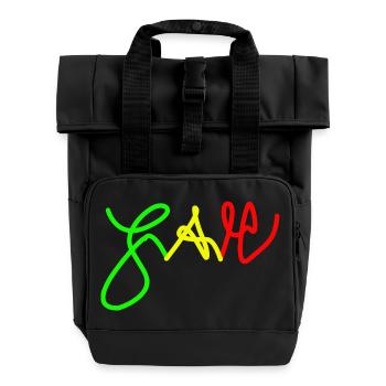 Jah in Trio colours Red Gold Green - Roll Top Backpack with Two Handles - black - Front