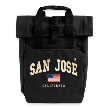 San Jose Vintage Flag California - Roll Top Backpack with Two Handles - black - Front