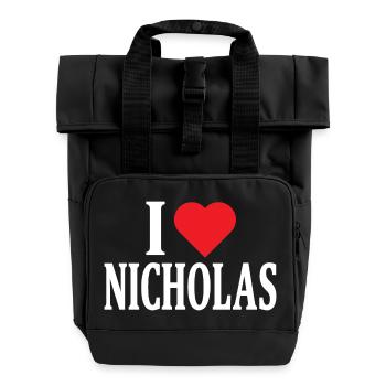 t-shirt I love Nicholas t-shirt gift idea - Roll Top Backpack with Two Handles - black - Front