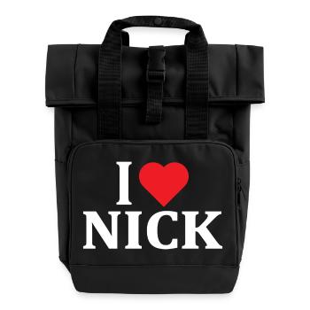 t-shirt I love Nick t-shirt gift idea - Roll Top Backpack with Two Handles - black - Front