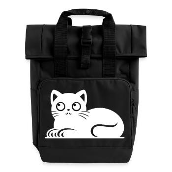 Cute Cat Cat Tattoo Style Drawing - Roll Top Backpack with Two Handles - black - Front