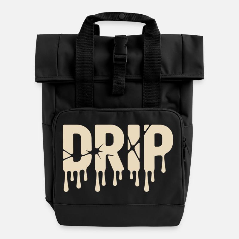 Melting Liquid Text Urban Style - Roll Top Backpack with Two Handles - black