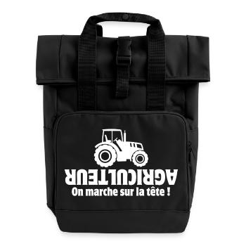 farmer, farmer, peasant, tractor - Roll Top Backpack with Two Handles - black - Front