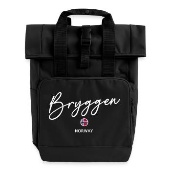 Bryggen - Bergen - Norway Flag - Norge - Norwegen - Rolltop Rucksack mit zwei Griffen - Schwarz - Vorne