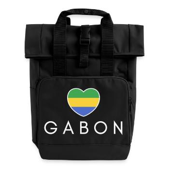 Heart with Gabonese flag, Gabonese pride - Roll Top Backpack with Two Handles - black - Front