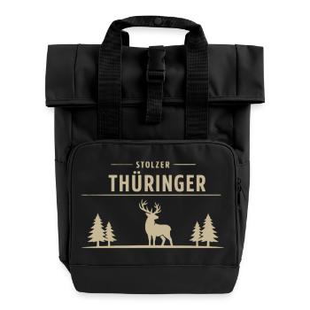 Proud Thuringian – Wald & Hirsch Design - Roll Top Backpack with Two Handles - black - Front