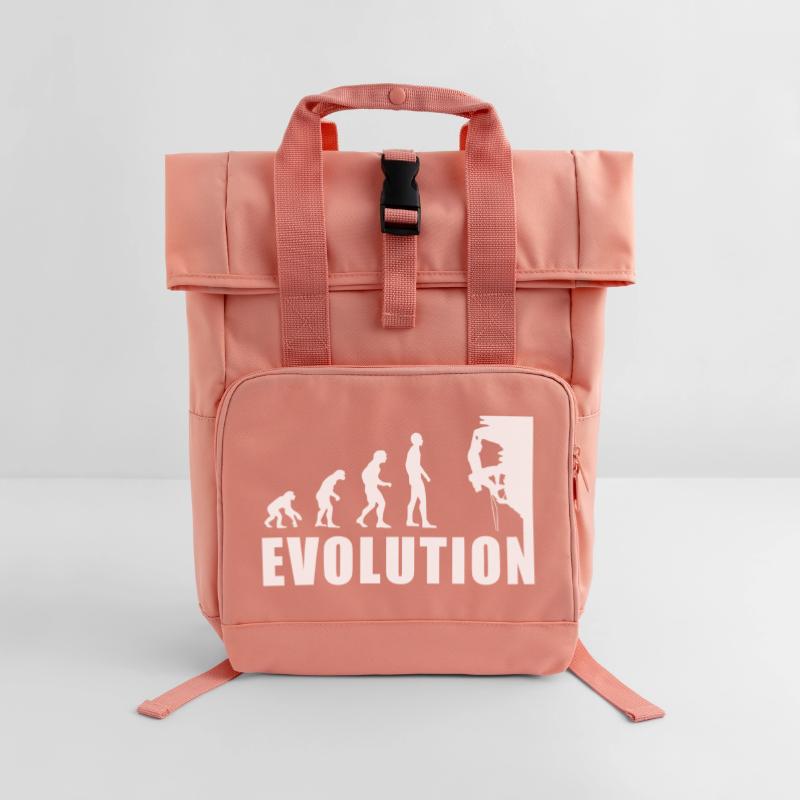 EVOLUTION Klettern Bergsteigen Climbing Geschenk Rolltop Rucksack mit zwei Griffen