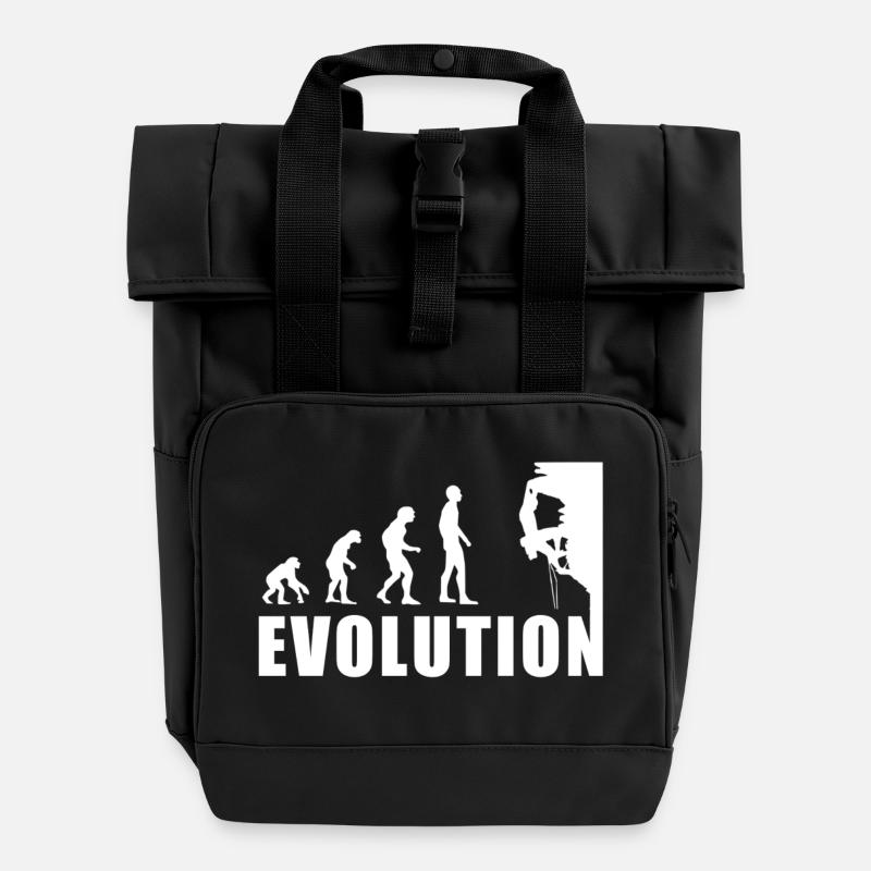 EVOLUTION Klettern Bergsteigen Climbing Geschenk - Rolltop Rucksack mit zwei Griffen - Schwarz