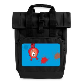 Monstre rouge et éclaboussures de couleur - Bleu - Sac à dos Roll Top à deux anses - noir - Devant