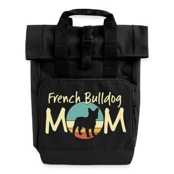 Französische Bulldogge Mama Vintage Design - Rolltop Rucksack mit zwei Griffen - Schwarz - Vorne