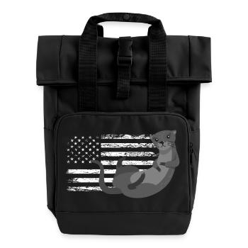 Sea Otter Cartoon American - Roll Top Backpack with Two Handles - black - Front