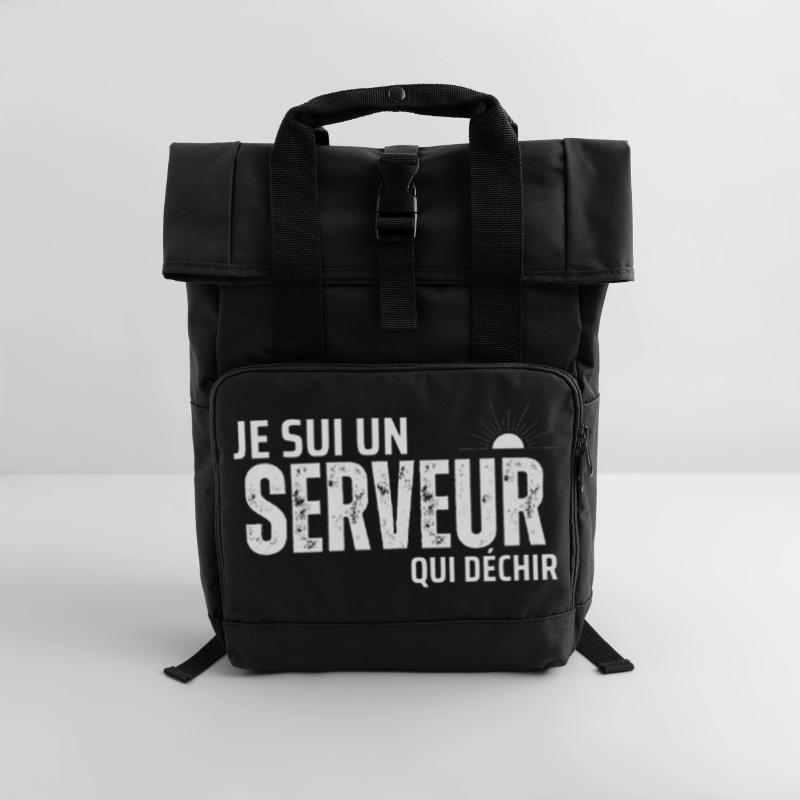 Ich bin ein rockender Kellner Rolltop Rucksack mit zwei Griffen