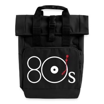 Retro Turntable Tonearm Minimalist Red DJ Gear Art - Roll Top Backpack with Two Handles - black - Front