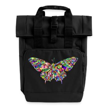 Butterfly mosaic - Roll Top Backpack with Two Handles - black - Front