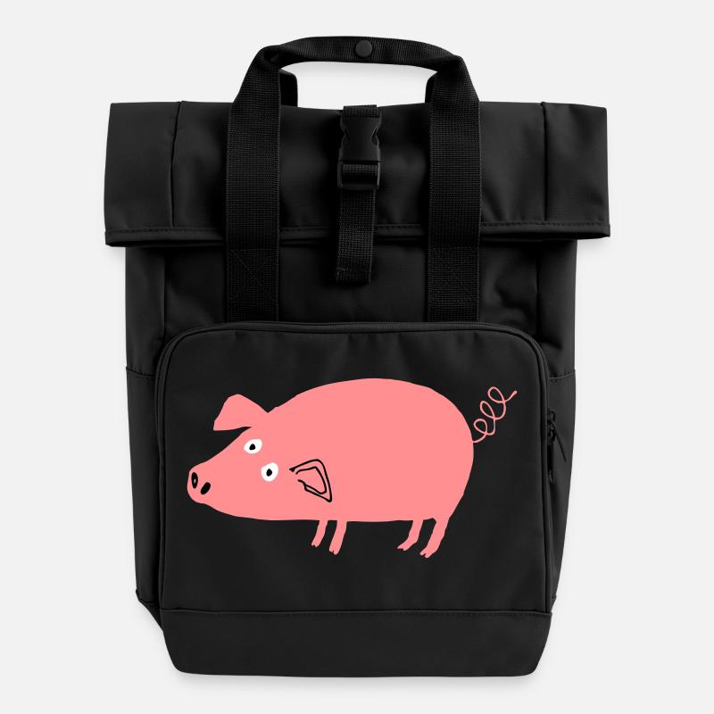 Pig roz4 - Roll Top Backpack with Two Handles - black