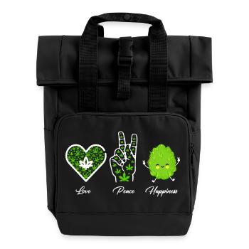 Love, Peace and Happiness - Roll Top Backpack with Two Handles - black - Front