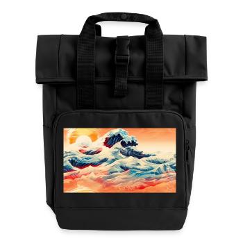 Wellen bei Sonnenuntergang in Ukiyoe - Rolltop Rucksack mit zwei Griffen - Schwarz - Vorne