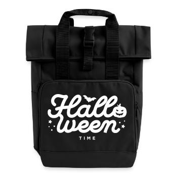 Festive Halloween Bat and Pumpkin Design - Roll Top Backpack with Two Handles - black - Front
