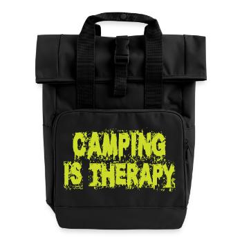 Camping ist Therapie - Rolltop Rucksack mit zwei Griffen - Schwarz - Vorne