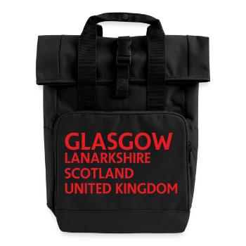 Glasgow – Scotland Textdesign - Roll Top Backpack with Two Handles - black - Front