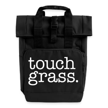Touch grass white - Roll Top Backpack with Two Handles - black - Front