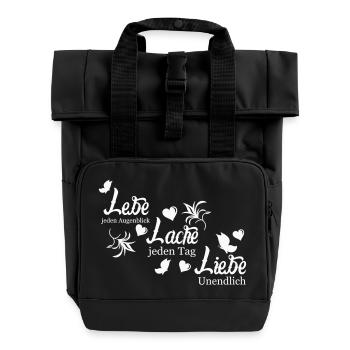 Lebe Lache Liebe - Rolltop Rucksack mit zwei Griffen - Schwarz - Vorne