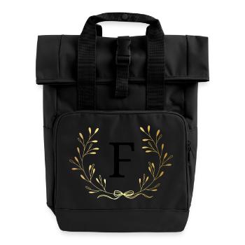 Buchstabe f Goldene Blumenkrone - Rolltop Rucksack mit zwei Griffen - Schwarz - Vorne