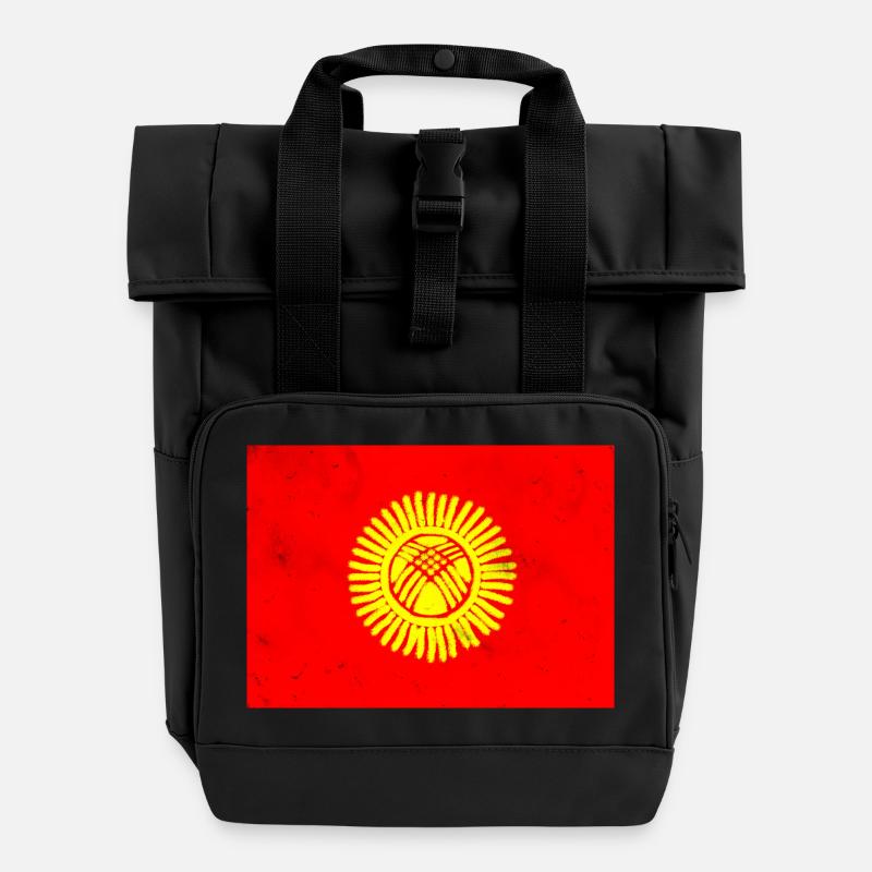 Flag of Kyrgyzstan - Roll Top Backpack with Two Handles - black