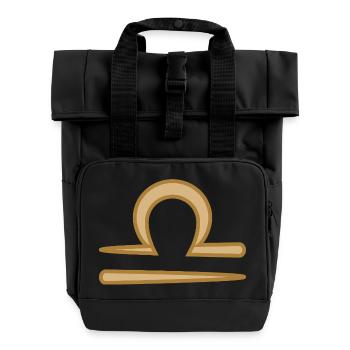 Libra Zodiac Symbol Two Tone Golden - Roll Top Backpack with Two Handles - black - Front