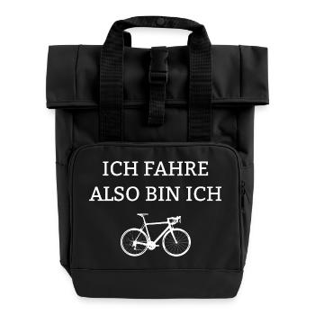 Bicycle with humorous saying - Roll Top Backpack with Two Handles - black - Front