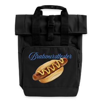 Hearty hot dog with mustard - Roll Top Backpack with Two Handles - black - Front