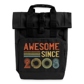Retro 2000er Jahre Inspiriertes Typografie-Design - Rolltop Rucksack mit zwei Griffen - Schwarz - Vorne