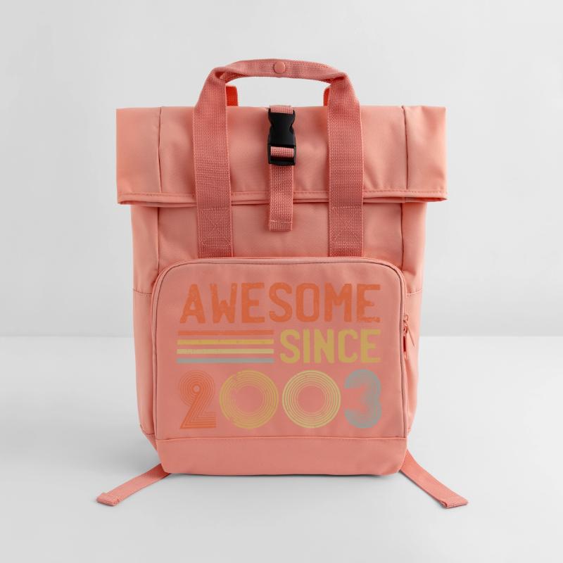 Retro 2003 Celebration Graph Text Roll Top Backpack with Two Handles