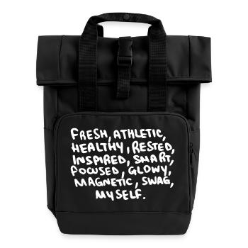 fresh, athletic, healthy, rested, inspired, smart - Rolltop Rucksack mit zwei Griffen - Schwarz - Vorne