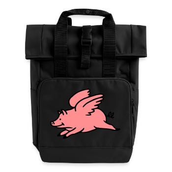 Flying Pig - Roll Top Backpack with Two Handles - black - Front