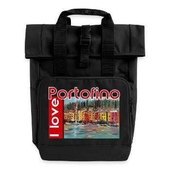 I love Portofino. Italy. - Rolltop Rucksack mit zwei Griffen - Schwarz - Vorne