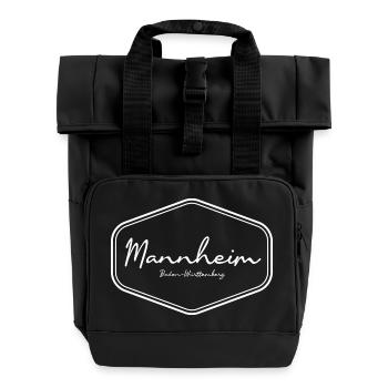 Mannheim Handwriting Badge Design - Roll Top Backpack with Two Handles - black - Front